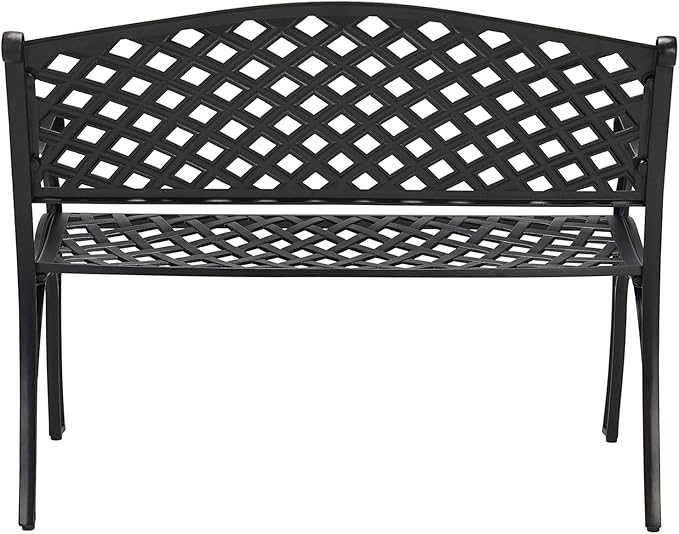 Laurel Canyon 41" Outdoor Patio Bench, Cast Aluminum Construction Furniture Chair, 2-Person Seating for Porch Backyard Garden Pool Deck, Black