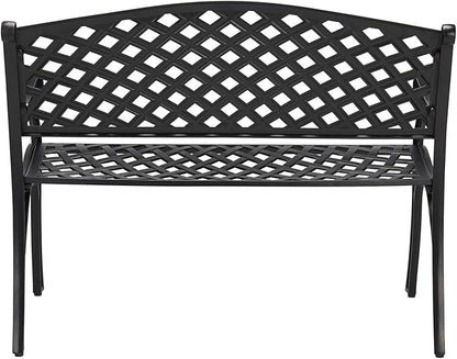 Laurel Canyon 41" Outdoor Patio Bench, Cast Aluminum Construction Furniture Chair, 2-Person Seating for Porch Backyard Garden Pool Deck, Black