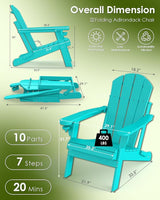 GREENVINES Folding-Adirondack-Chairs-Set-of-2 | HDPE Plastic | Fire Pit Chair | All Weather | Cup Holder | Aqua - Photo 3