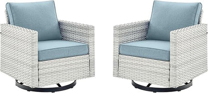 Outdoor Patio Swivel Rocker Chairs - Wicker Patio Swivel Rocking Chairs Set of 2 with Waterproof Wicker,Comfortable Cushions and Sturdy Metal Frame for Outside Porch Deck Backyard(Light Grey/Sky Blue)
