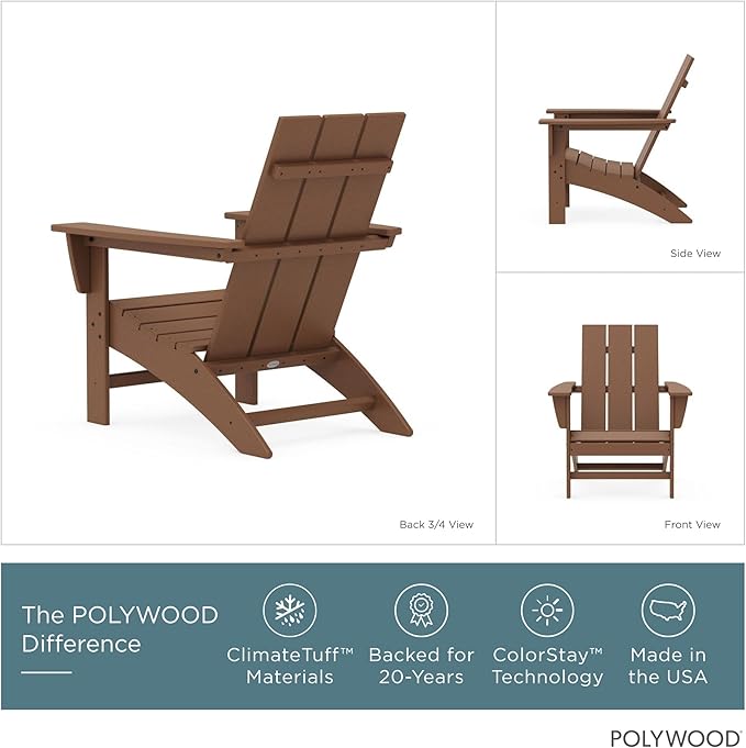 POLYWOOD Modern Adirondack Chair – All-Weather Outdoor Lawn Adirondack Chairs – HDPE, Fade-Resistant & Durable Outdoor Furniture – For Patio, Deck & Fire Pit Chairs – Teak Brown