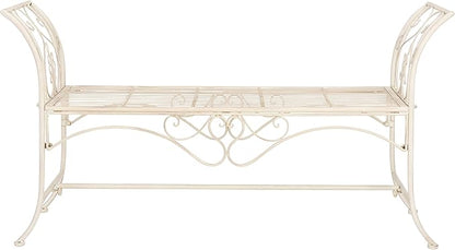 Safavieh PAT5016A Collection Arona Antique White Wrought Iron 51" Outdoor Garden Bench
