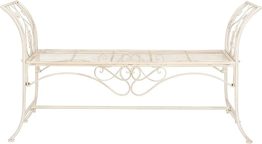 Safavieh PAT5016A Collection Arona Antique White Wrought Iron 51" Outdoor Garden Bench