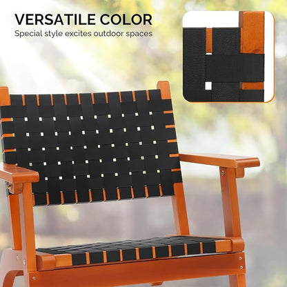 VINGLI Outdoor Armchair, All-Weather Wooden Patio Chair with Waterproof PE Woven Fabric, Adirondack Chair for Garden, Lawn and Poolside (2, Black and Brown)