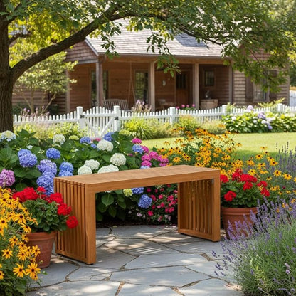Tangkula Patio Acacia Wood Bench, 36” Outdoor All-Slat Wood Bench for 2 People, 800 lbs Capacity, Outdoor Backless Seating Furniture for Park, Garden, Yard, Porch (2,Teak)
