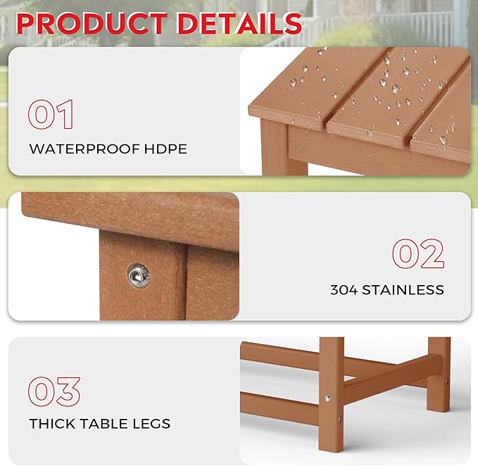 Costaelm 4-Piece Set Outdoor/Patio Poly Adirondack Chairs with a Coffee and a Side Table (2 Seater), Teak