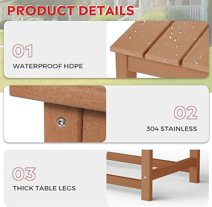 Costaelm 4-Piece Set Outdoor/Patio Poly Adirondack Chairs with a Coffee and a Side Table (2 Seater), Teak
