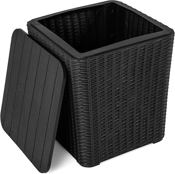 Giantex 11.5 Gallon Deck Box, Outdoor Side Table with Removable Lid, Faux Wicker-Woven, 330Lbs Capacity - Photo 1