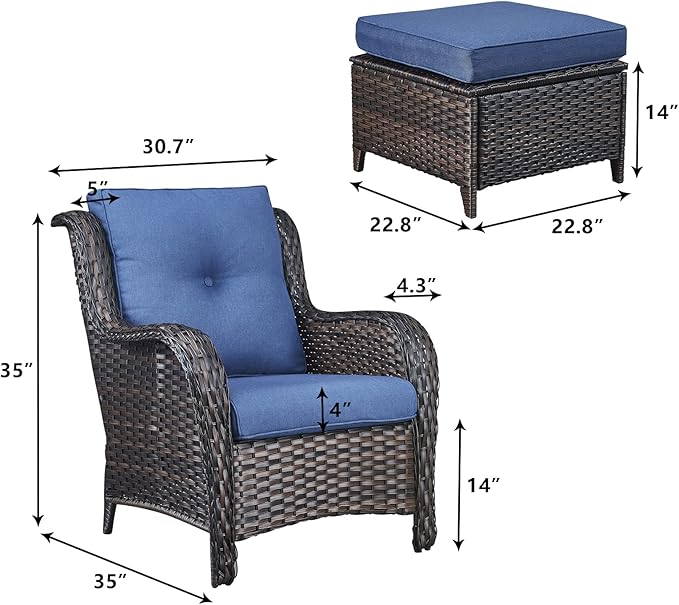 Rilyson Wicker Patio Furniture Set - 4 Piece Rattan Outdoor Sectional Conversation Sets with 2 Chairs and 2 Ottomans - Photo 3