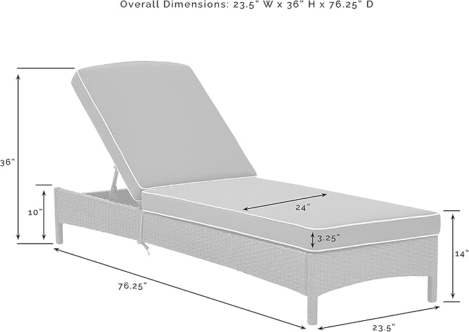 Crosley Furniture Palm Harbor Reclining Wicker Outdoor Chaise Lounge Chair for Patio, Deck, Poolside, Brown with Gray Cushions