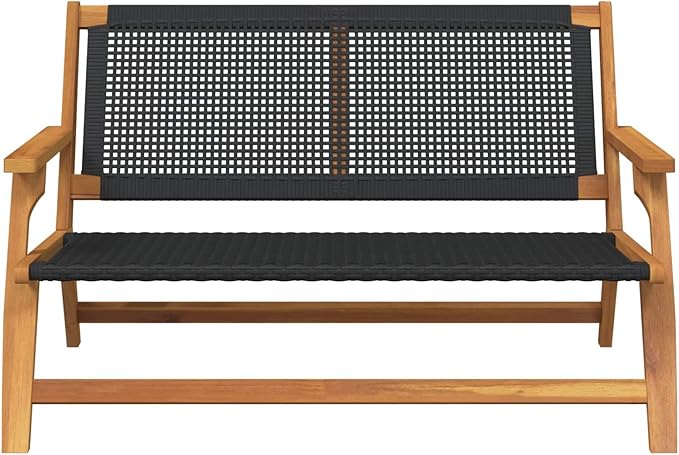 Black Acacia Wood Garden Bench, 48.03x30.71x28.74 in, Outdoor Patio Seating, Weather-Resistant, 2-Seater, for Lawn & Porch