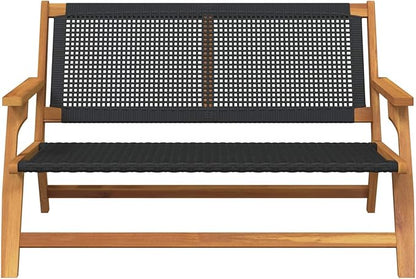 Black Acacia Wood Garden Bench, 48.03x30.71x28.74 in, Outdoor Patio Seating, Weather-Resistant, 2-Seater, for Lawn & Porch