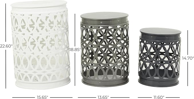 Deco 79 Metal Side End Accent Table Indoor Outdoor Nesting End Table with Carved Trellis Design, Set of 3 Side Table 23", 19", 15"H, Multi Colored