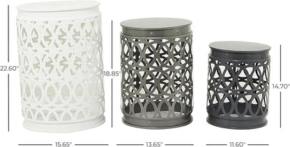 Deco 79 Metal Side End Accent Table Indoor Outdoor Nesting End Table with Carved Trellis Design, Set of 3 Side Table 23", 19", 15"H, Multi Colored