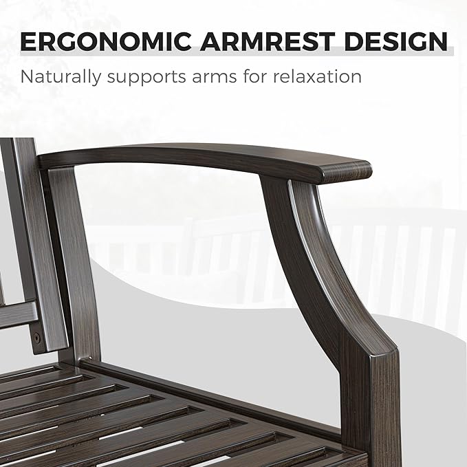 Grand patio 52" Farmhouse Outdoor Bench, Garden Benches with Anti-Rust Aluminum Powder Coated Frame, Faux Wood Grain Finish Frame Patio Bench for Front Porch, Northwoods Brown