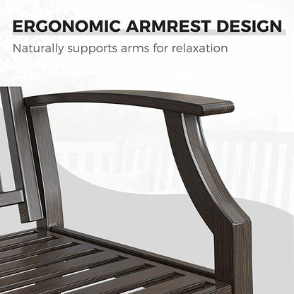 Grand patio 52" Farmhouse Outdoor Bench, Garden Benches with Anti-Rust Aluminum Powder Coated Frame, Faux Wood Grain Finish Frame Patio Bench for Front Porch, Northwoods Brown