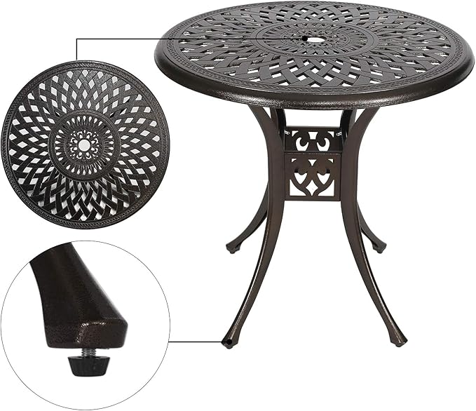 YUSING 31" Outdoor Dining Table, Patio Cast Aluminum Table, Furniture Set - Photo 4