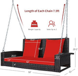 RELAX4LIFE Porch Swing 2-Seat Patio Rattan, Wicker Porch Swings Outdoor W/Two 7.9 Ft Solid Steel Chain - Photo 8