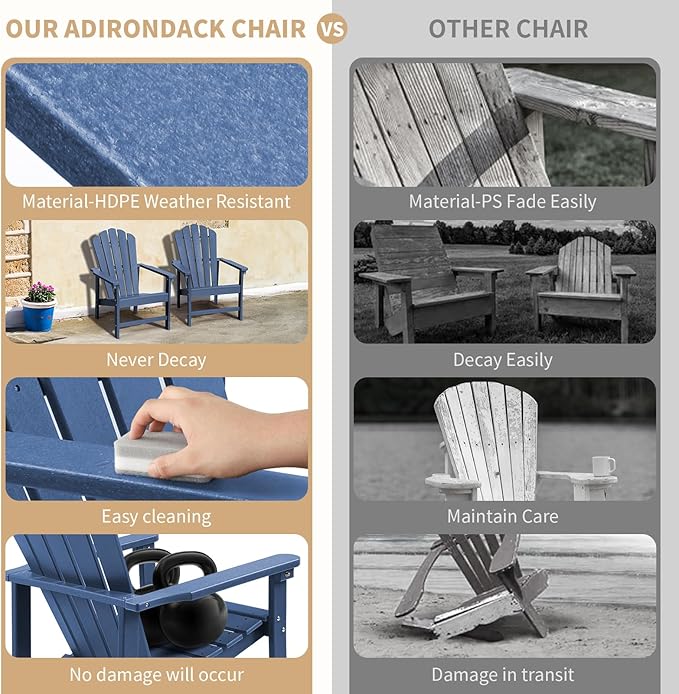 Stackable Adirondack Chairs Set of 6, Space Saving HDPE All-Weather Fire Pit Chair with Cover for Outdoor Lawn Porch Deck