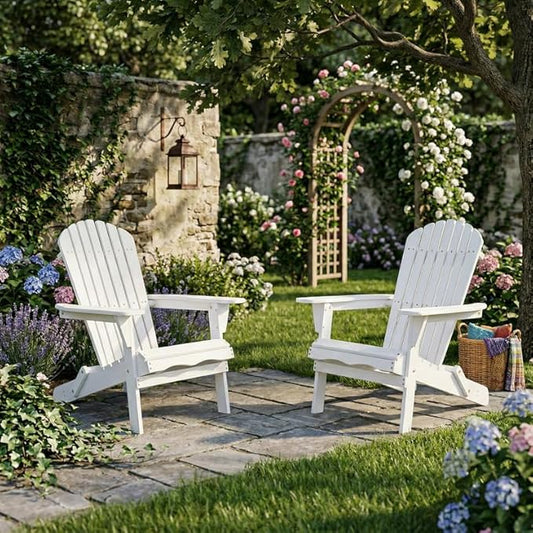 Premium Folding Adirondack Chairs Set of 2 - Solid Cedar Wood Outdoor Lounge Chairs with Embossed Wood Grain, Weather Resistant Patio Furniture for Garden, Poolside, Fire Pit & Backyard