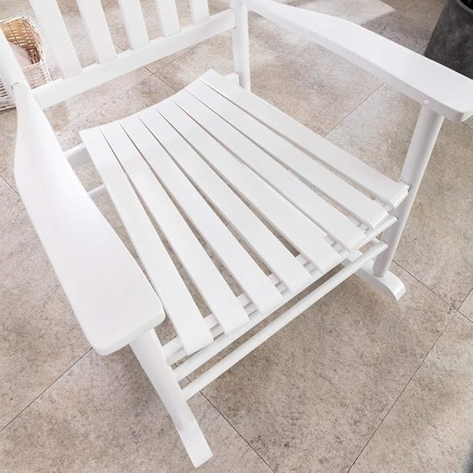 Outdoor Patio Wooden Rocking Chairs Set 2 Piece, Furniture Comfy Rockers for Adults Porch Lawn Room Outside Indoor, White