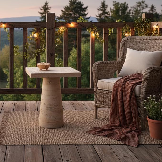 Faux Stone Side Table Square End Table, Patio Small Drink Table for Small Spaces - Photo 1