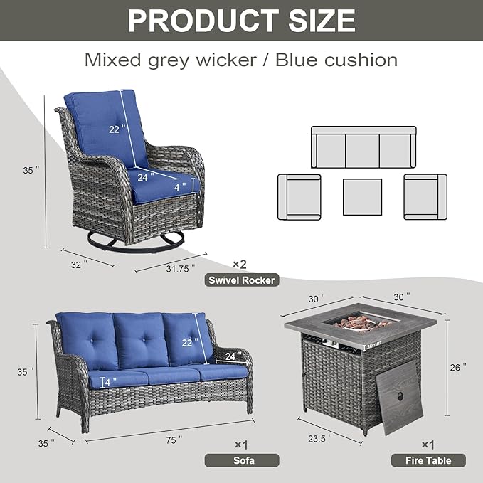 Belord 4 Piece Patio Wicker Furniture Set, Outdoor Swivel Rocker Chairs - Photo 2