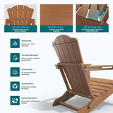 Folding Adirondack Chair Set of 4, HDPE All-Weather Outdoor Chair with Cup Holder, Wooden Textured, Fire Pit Chair - Photo 6