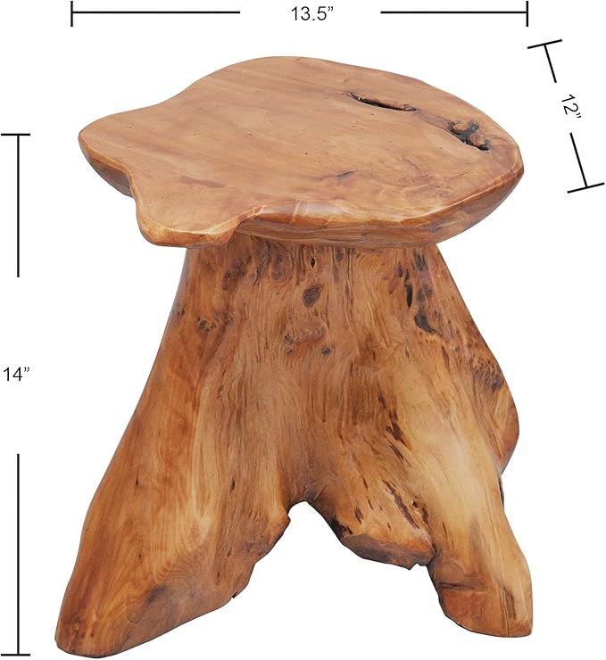 Cedar Wood Tree Stump Stool 13.5"x12"x14"H Live Edge Natural Coffee Side Table Rustic Plant Stand for Living Room Bedroom Patio Accent End Table Outdoor Garden Foot Rest Stool