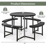 Giantex Picnic Table Bench Set for 4-8 Person, Round 37” Outdoor Dining Table w/Umbrella Hole, HDPE Tabletop - Photo 6