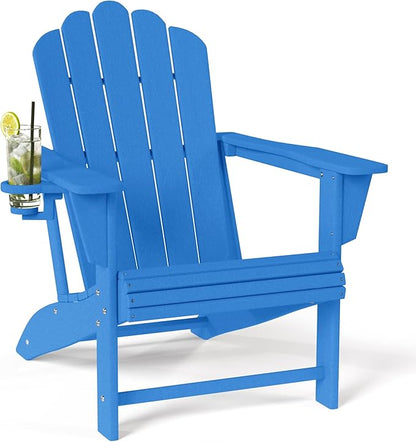 Costaelm Lakeview Outdoor Patio HDPE Adirondack Chair with Cup Holder, Pacific Blue