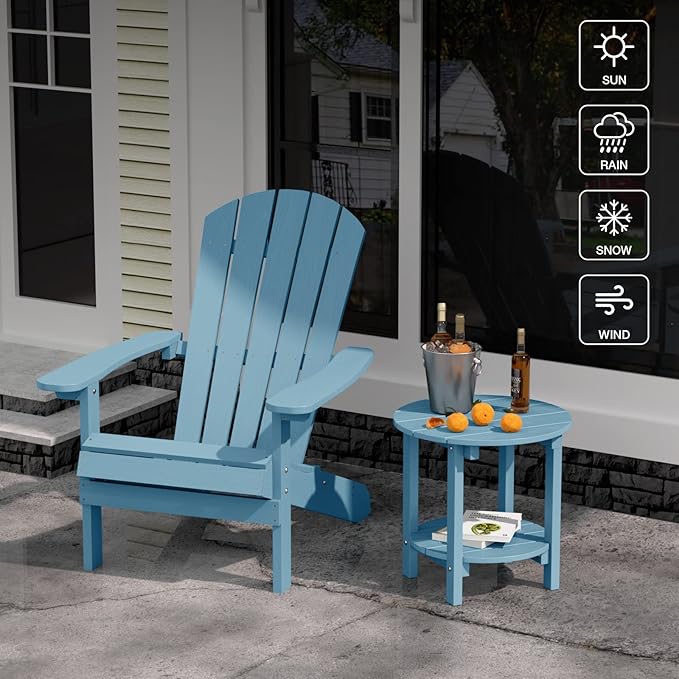YEFU Adirondack Side Table, 18" Double Outdoor Side Table Set of 2, Poly Lumber end Table, Weather Resistant for Indoor - Photo 2