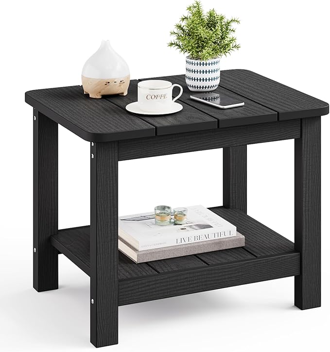 18" Outdoor Side Table, 2-Tier Patio Side Table, Weather Resistant, Easy Assembled - Photo 1