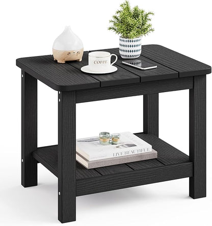 18" Outdoor Side Table, 2-Tier Patio Side Table, Weather Resistant, Easy Assembled, HIPS Adirondack Side Table for Backyard, Pool, Indoor