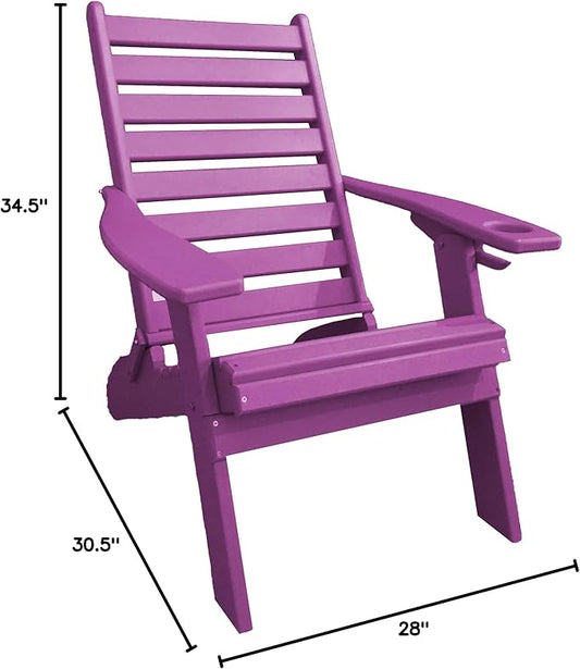 Furniture Barn USA Farmhouse Collection Poly Ladderback Folding Adirondack Chair with Smart Phone Holder, Bright Purple