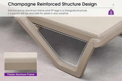 PURPLE LEAF Outdoor Chaise Lounge Chair Set of 2 Pool Lounge Chair with Champagne Aluminum Plastic Stackable Patio Lounge Chair for Poolside Sunbathing Beach Deck Yard, Beige