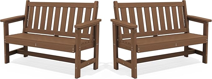 SERWALL Outdoor Bench, HDPE Outdoor Benches Weatherproof, 2-Person Garden Bench with 660 lbs Weight Capacity - Photo 1
