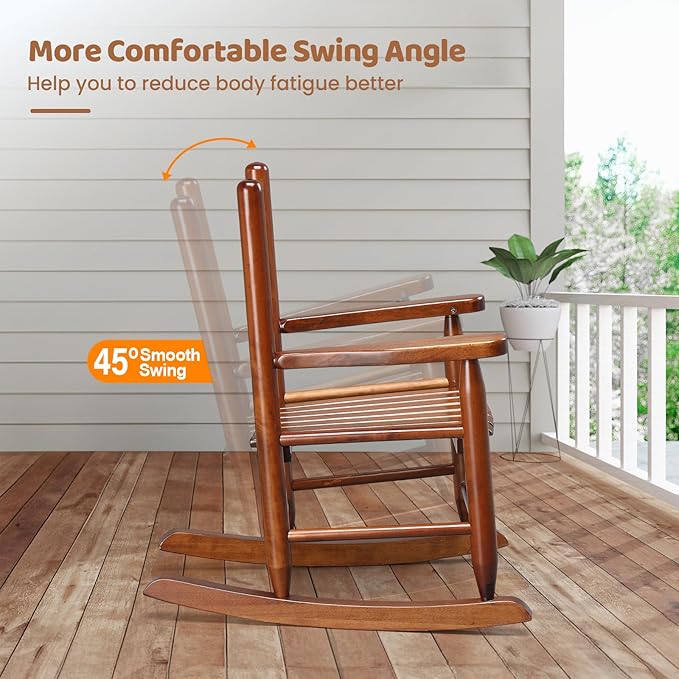 VINGLI Outdoor Children's Rocking Chair, All-Weather Wooden Rocker with High Backrest, Ideal for Garden, Yard, and Balcony, Patio Rocking Chair Suitable for Ages 3-6, Teak