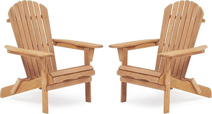 Wooden Folding Adirondack Chair Set of 2, Half Pre-Assembled Wood Lounge Chair for Outdoor Patio Garden Lawn Backyard Deck Pool Beach Firepit Light Brown