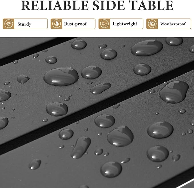 Crestlive Products Aluminum Outdoor Side Table Set of 2, Black Small Rectangular Weather Resistant Coffee End Tables for Patio Balcony Pool Deck