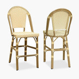 PURPLE LEAF French Counter Height Bar Stool Set of 2 25" Bamboo Print Finish Patio Bar Chairs with Back Rattan Bar - Photo 1