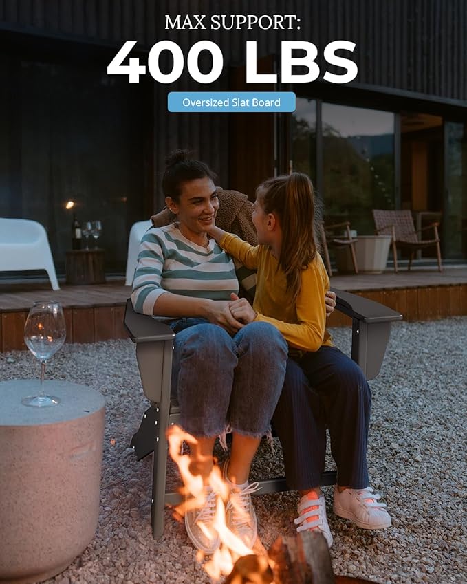 BRIOPAWS Oversized Adirondack-Chairs-Set of 4 | HDPE Plastic | Fire Pit Chair | Weather Resistant | for Deck Outdoor Poolside Campfire | Grey