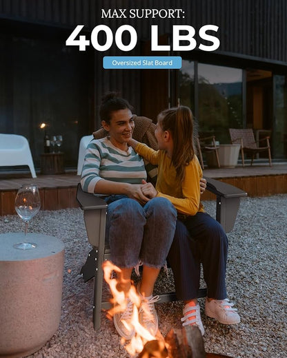 BRIOPAWS Adirondack-Chair | Fire Pit Chair | Oversized | HDPE Plastic | Weather Resistant | for Deck Outdoor Poolside Campfire | Grey