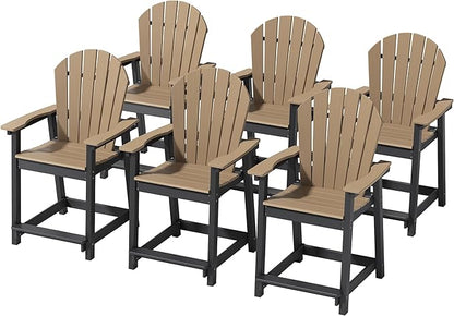 Tall Adirondack Chairs Set of 6, Outdoor Bar Height Chair for Patio, Heavy-Duty Tall Adirondack Chair, Weatherproof HDPE Chairs for Deck, Poolside, Brown and Black