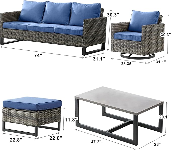 Wicker Outdoor Patio Furniture Set - 6 Piece Patio Conversation Set with 2 Swivel Rocker Chairs, 2 Rattan Ottoman - Photo 2