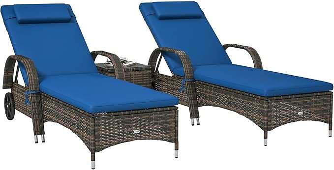 Outsunny Wicker Outdoor Chaise Lounge Chair Set of 3 with Side Table - Photo 1