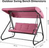 3-Seat Outdoor Convertible Swing Glider with Adjustable Canopy, 2-in-1 Bench to Flat Bed, Removable Cushions - Photo 2