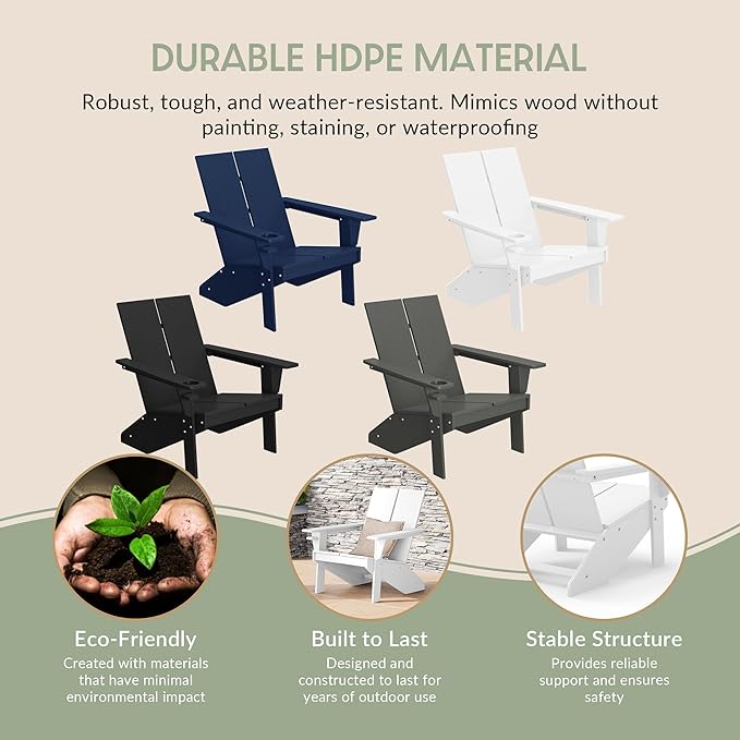 WestinTrends Riviera Outdoor HDPE Modern Adirondack Chair with Cup Holder, White
