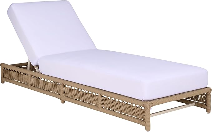 SAFAVIEH Outdoor Patio Furniture Collection – Callan Tan Rope & White Cushion Lounger, Fully Assembled Outdoor Chaise, Modern Low-Profile Design (PAT7546A)