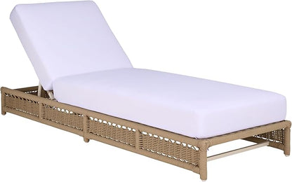 SAFAVIEH Outdoor Patio Furniture Collection – Callan Tan Rope & White Cushion Lounger, Fully Assembled Outdoor Chaise, Modern Low-Profile Design (PAT7546A)